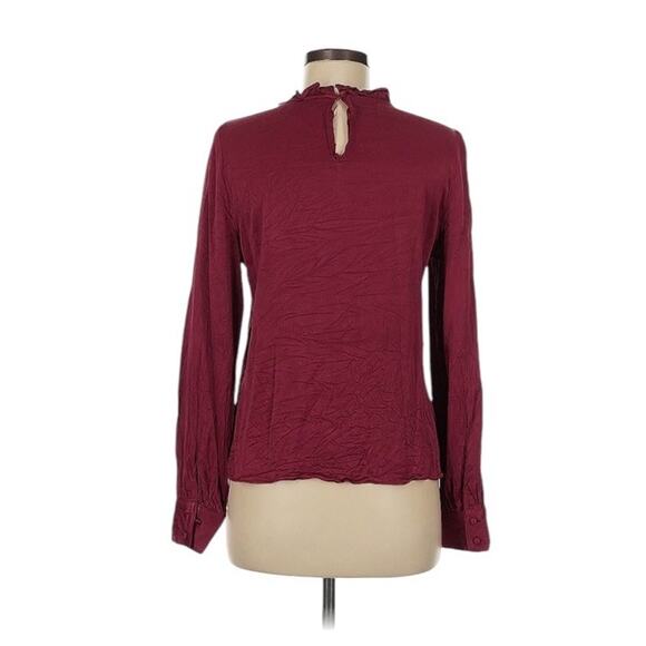 Rachel Parcell Womens Blouse Small Burgundy Ruffle Career Viscose Mockneck - Picture 9 of 9